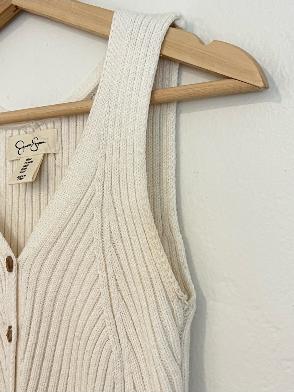 Cream Ribbed Button-Front Knit Tank Top - Picture 4 of 7